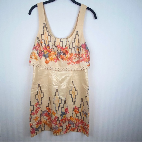 Free People Metallic Floral Mini Dress Size 6 S - Picture 3 of 9